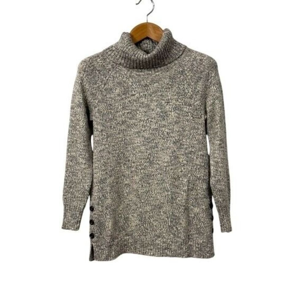 Leo & Nicole Womens Chunky Marled Knit Turtleneck Sweater S Gray Cozy Warm Cabin